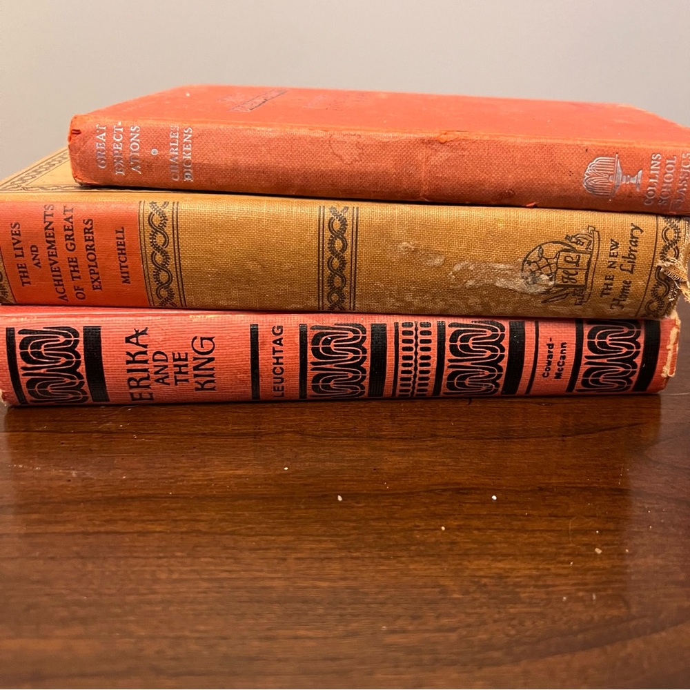 1950s hardcover books - red and brown